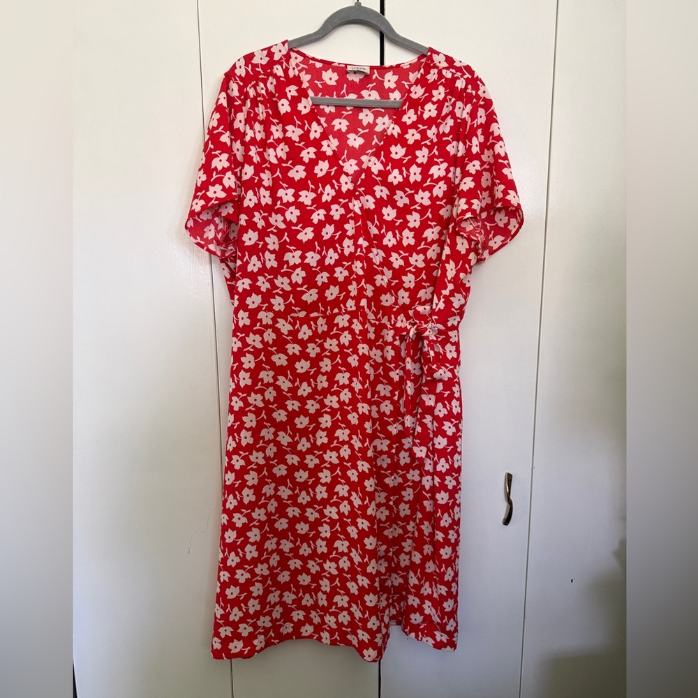 J Crew Red Floral Faux-Wrap Mini Dress